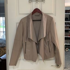 Draped collar faux leather jacket